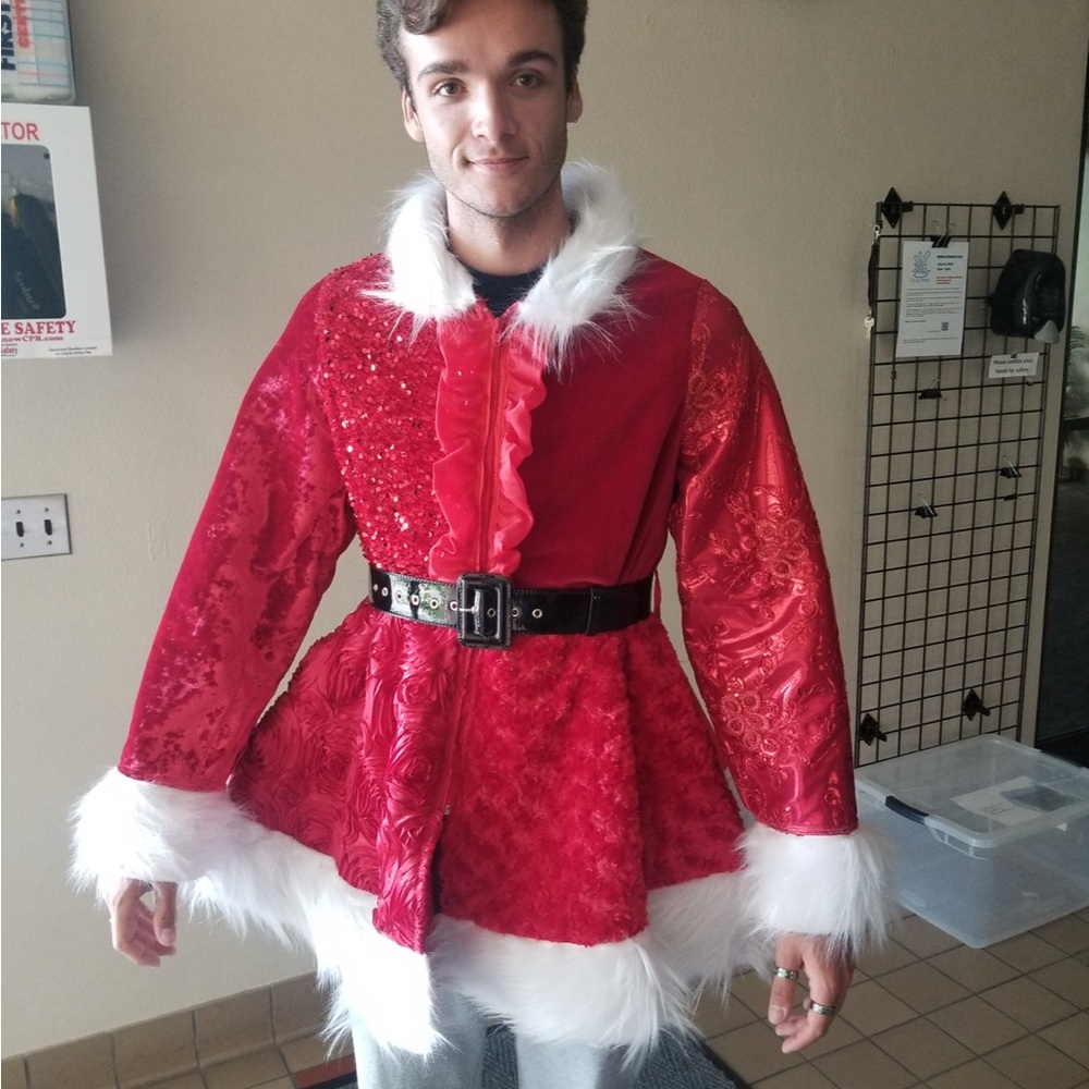 Festive Red Santa Dress with White Trim, Angel RENT costume